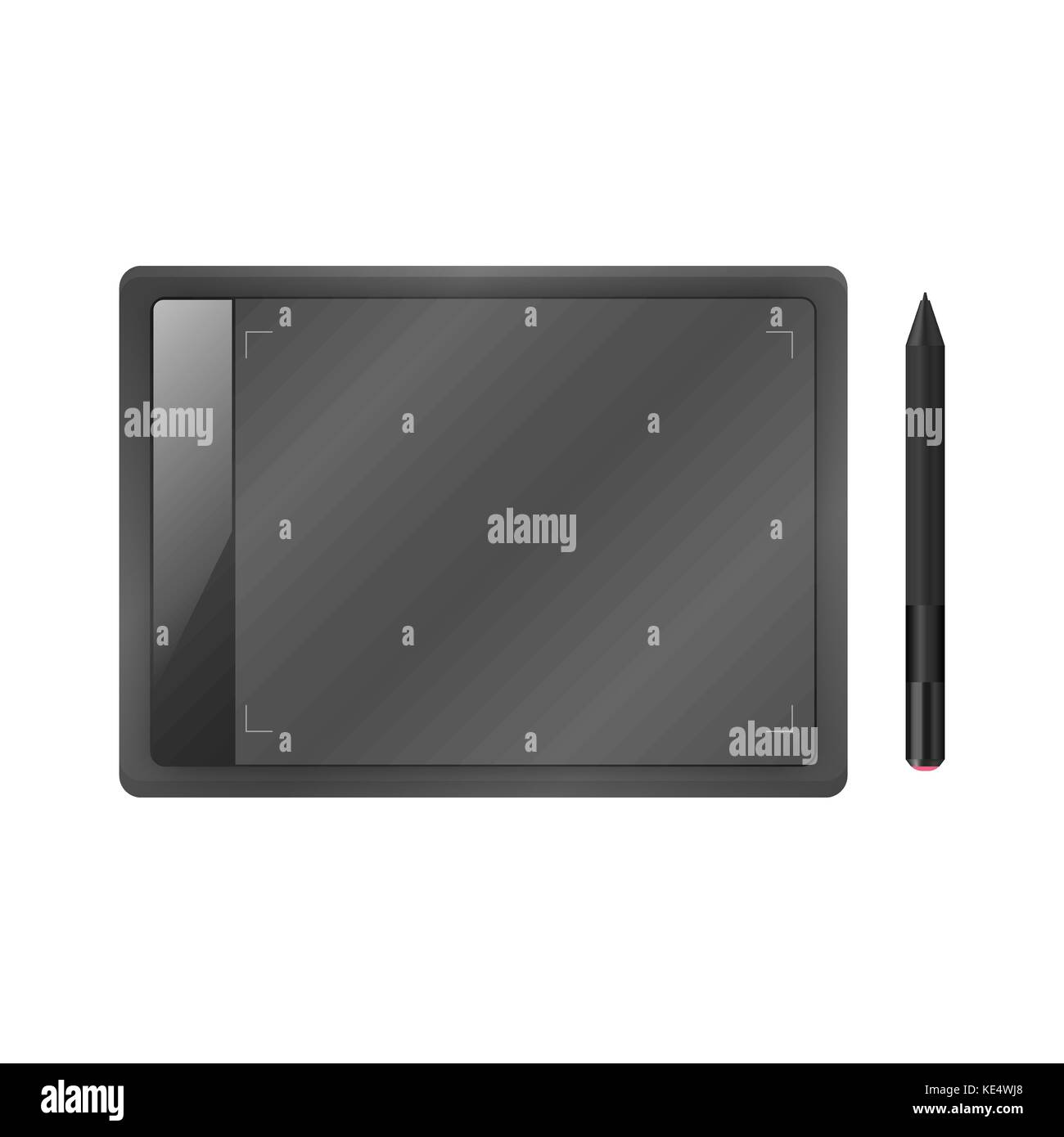 Black graphic tablet with pen. Stock Vector