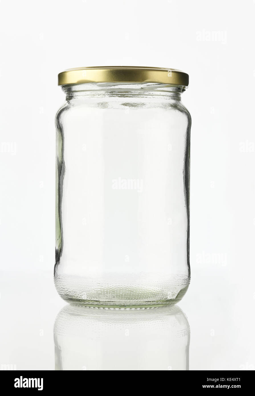 Empty Glass Jar with Metal Lid Isolated on White Background Shot in