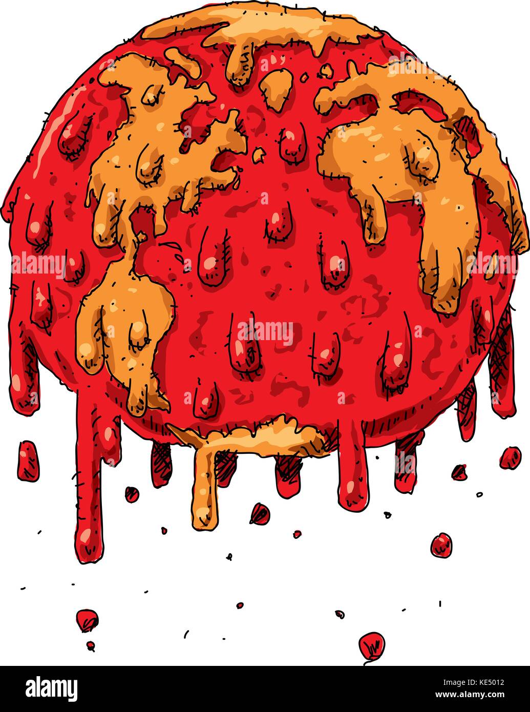 Cartoon of the globe of the Earth dripping and melting because of climate change global warming. Stock Vector