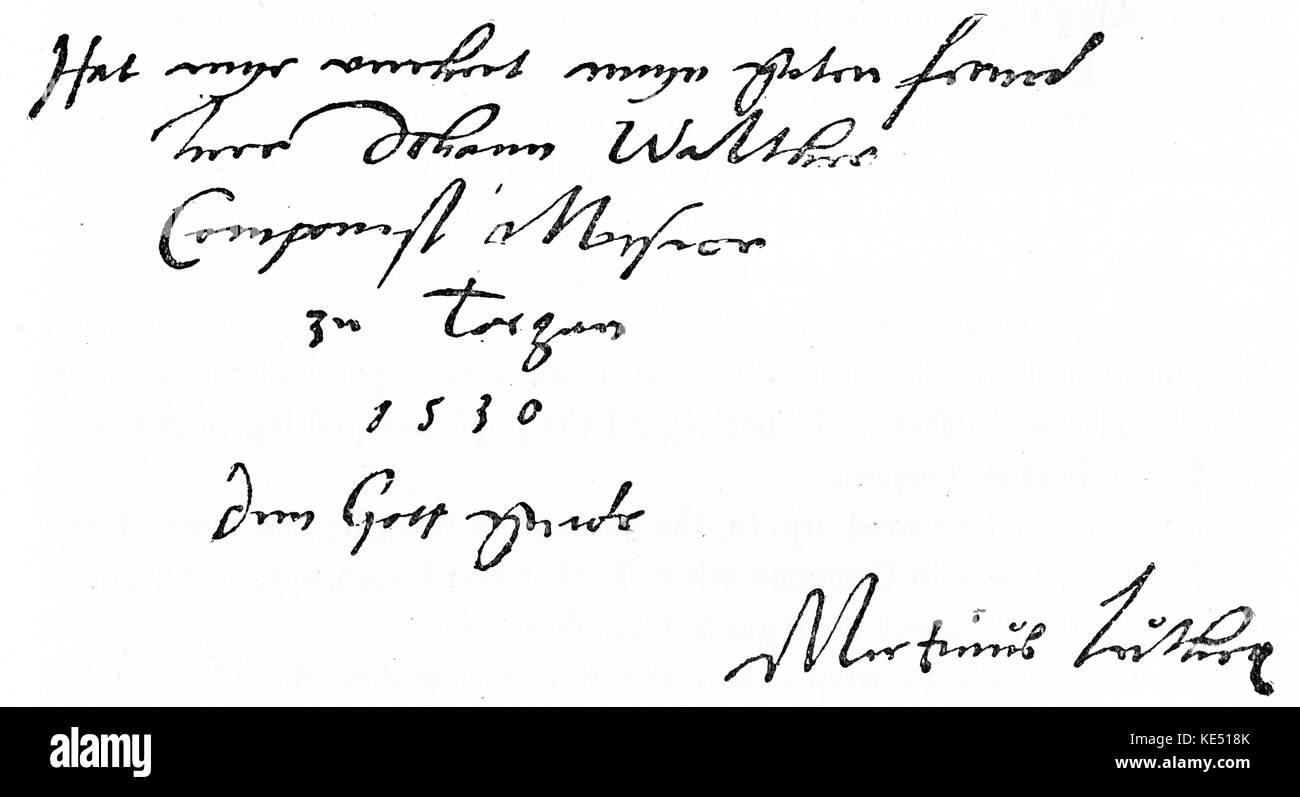 Martin Luther - handwriting and signature of the German composer and church reformer. 10 November 1483 - 18 February 1546. ML was also a monk, priest, professor, and theologian. Stock Photo