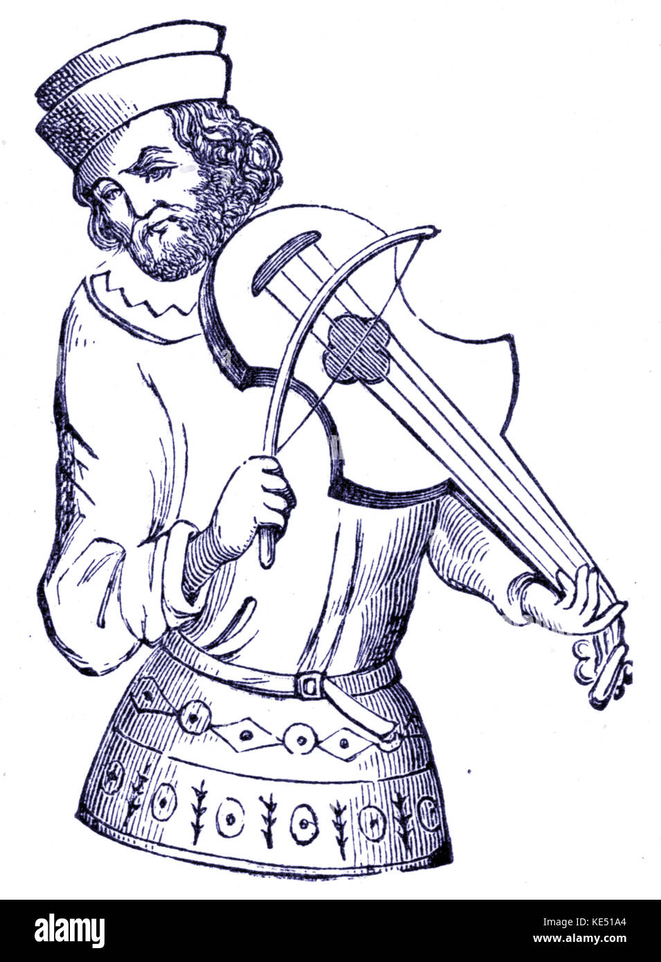 Medieval minstrel playing a vielle, 15th century. Stock Photo