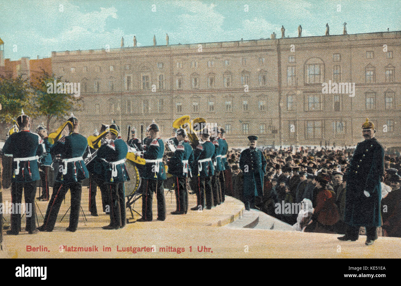 Military band in uniform playing outdoors. Early 20th century, Germany, Austro-Hungarian Empire Stock Photo