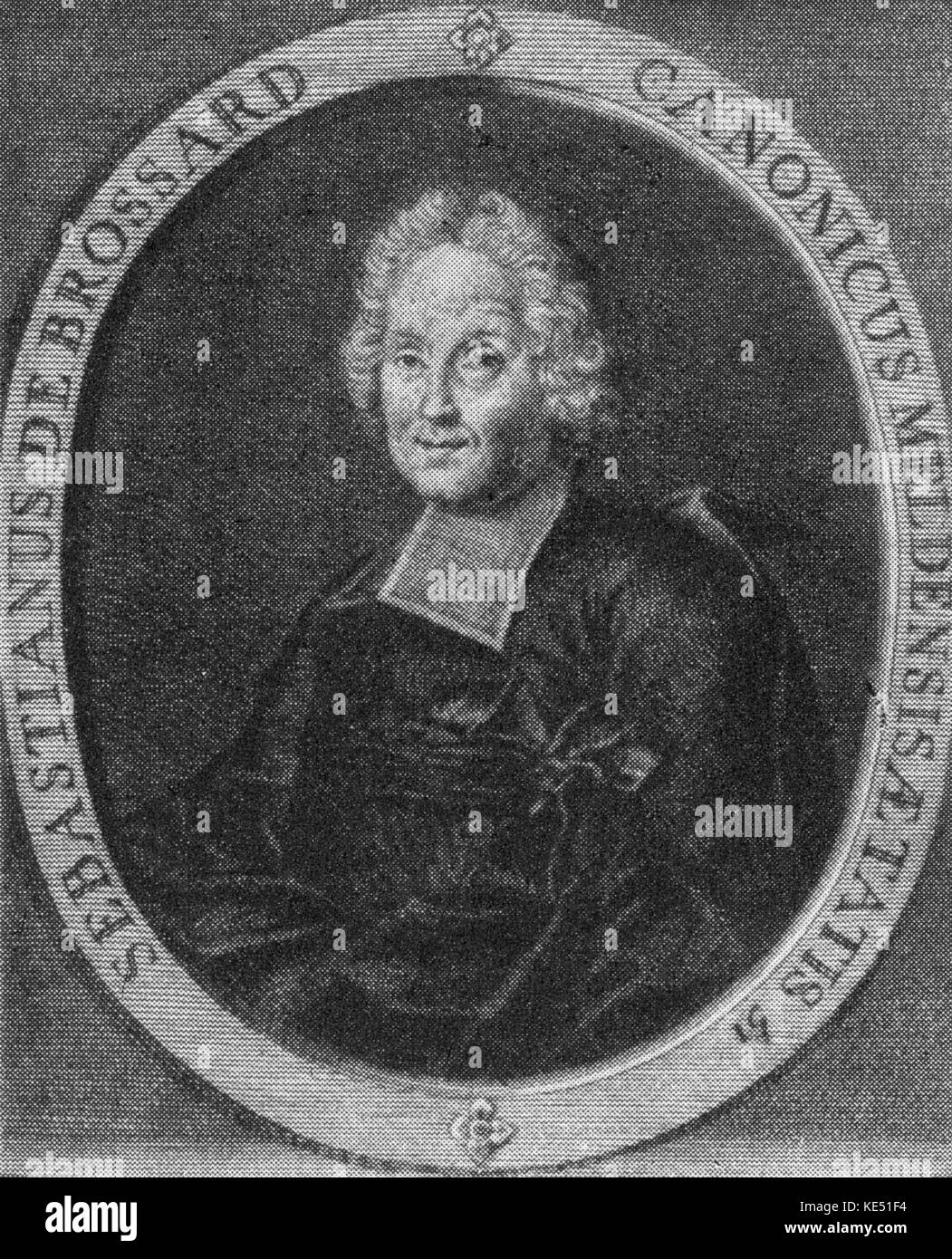 Sébastian de Brossard - portrait of the composer of church music. Also chaplain & cathedral choir-master at Meaux. Engraving by Landry, c. 1705. SdB: 1654-1730. Stock Photo