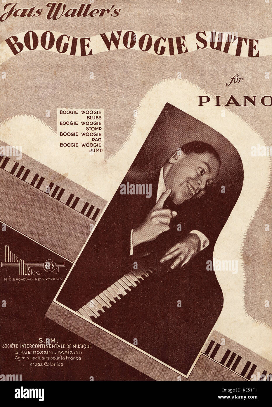 'Boogie Woogie Suite' - piano music by Fats Waller, 1945. Score cover. FW (born Thomas Wright Waller), American jazz pianist:  21 May 1904 - 15 December 1943. Stock Photo