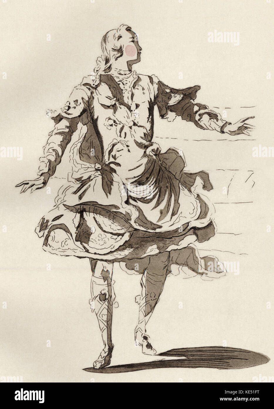 Pygmalion - opera by French composer Jean-Philippe Rameau. Costume design for Pierre Jeliotte in role of Pygmalion. Artist unknown. JPR: 25 September 1683 - 12 September 1764. Stock Photo