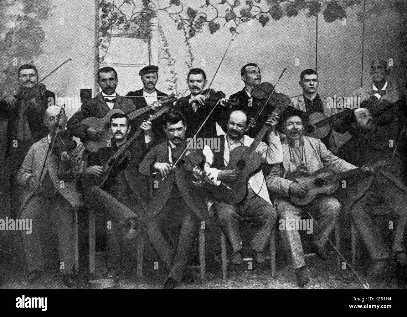 Blind village musicians performing in concert, Bologna, 1904. Stock Photo