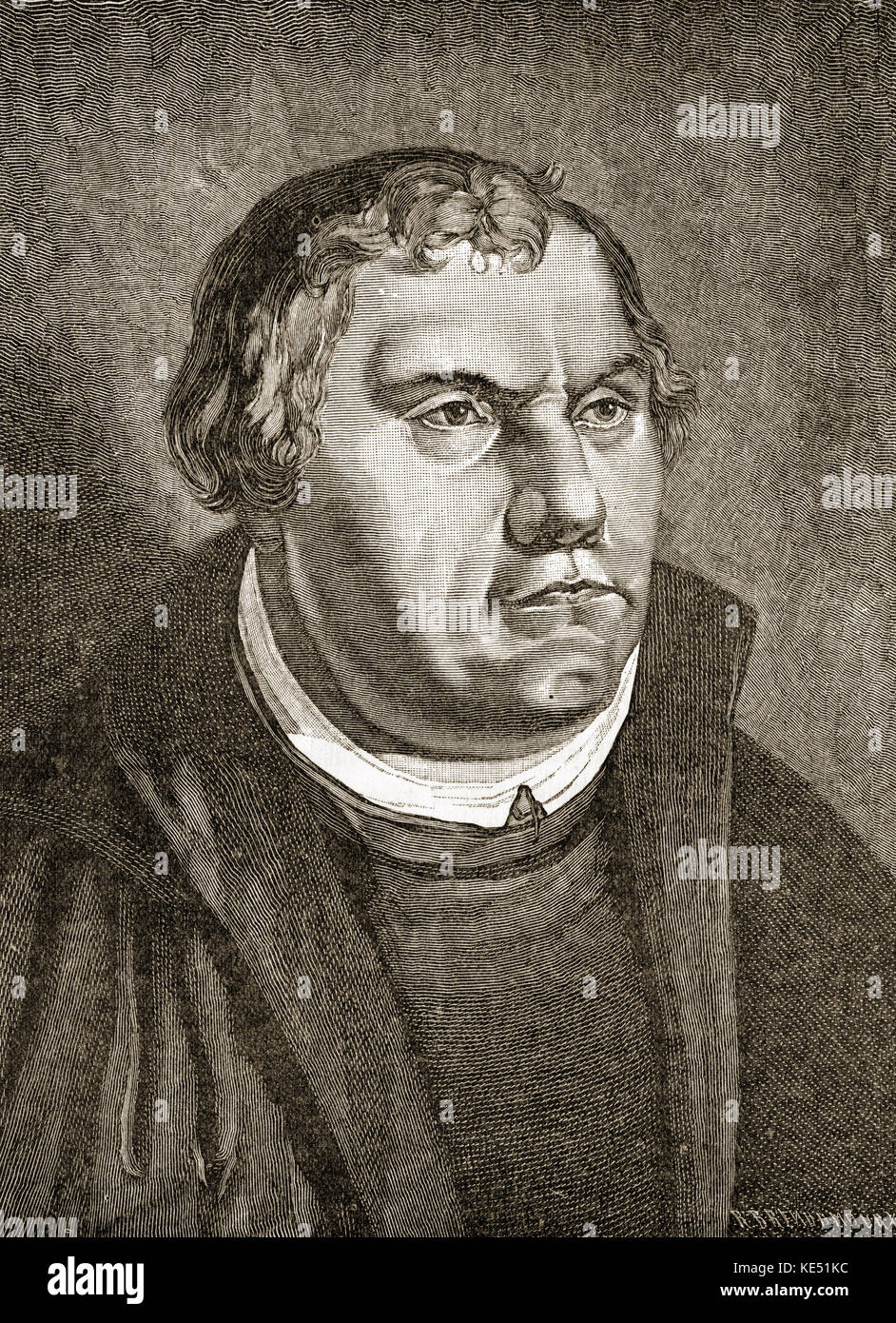 Martin Luther - portrait of the German composer and church reformer. After a painting by Lucas Cranach. ML: 10 November 1483 - 18 February 1546. ML was also a monk, priest, professor, and theologian. Stock Photo