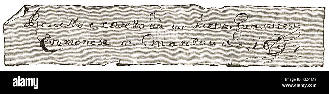 Guarneri family  - maker 's label / monogram of the Italian violin makers. Cremona. 17th and 18th century. Stock Photo