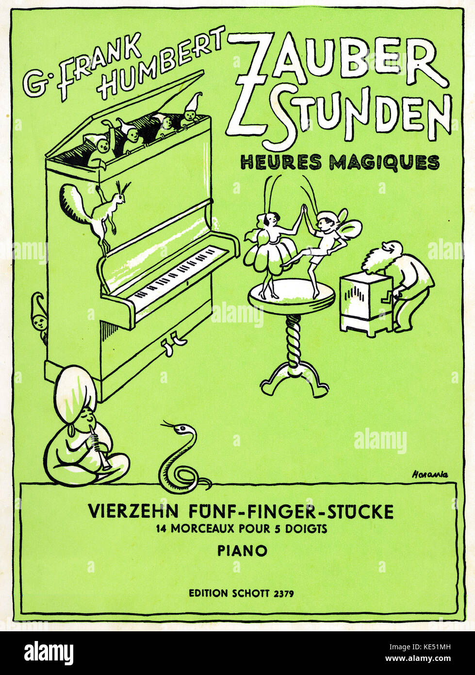 'Zauberstuden' (Heures Magiques / Magic Hours) - score cover of the 14 five-finger pieces for piano, music by German composer Georges Frank Humbert. Published: Mainz, B. Schott's Söhne, 1934. Stock Photo