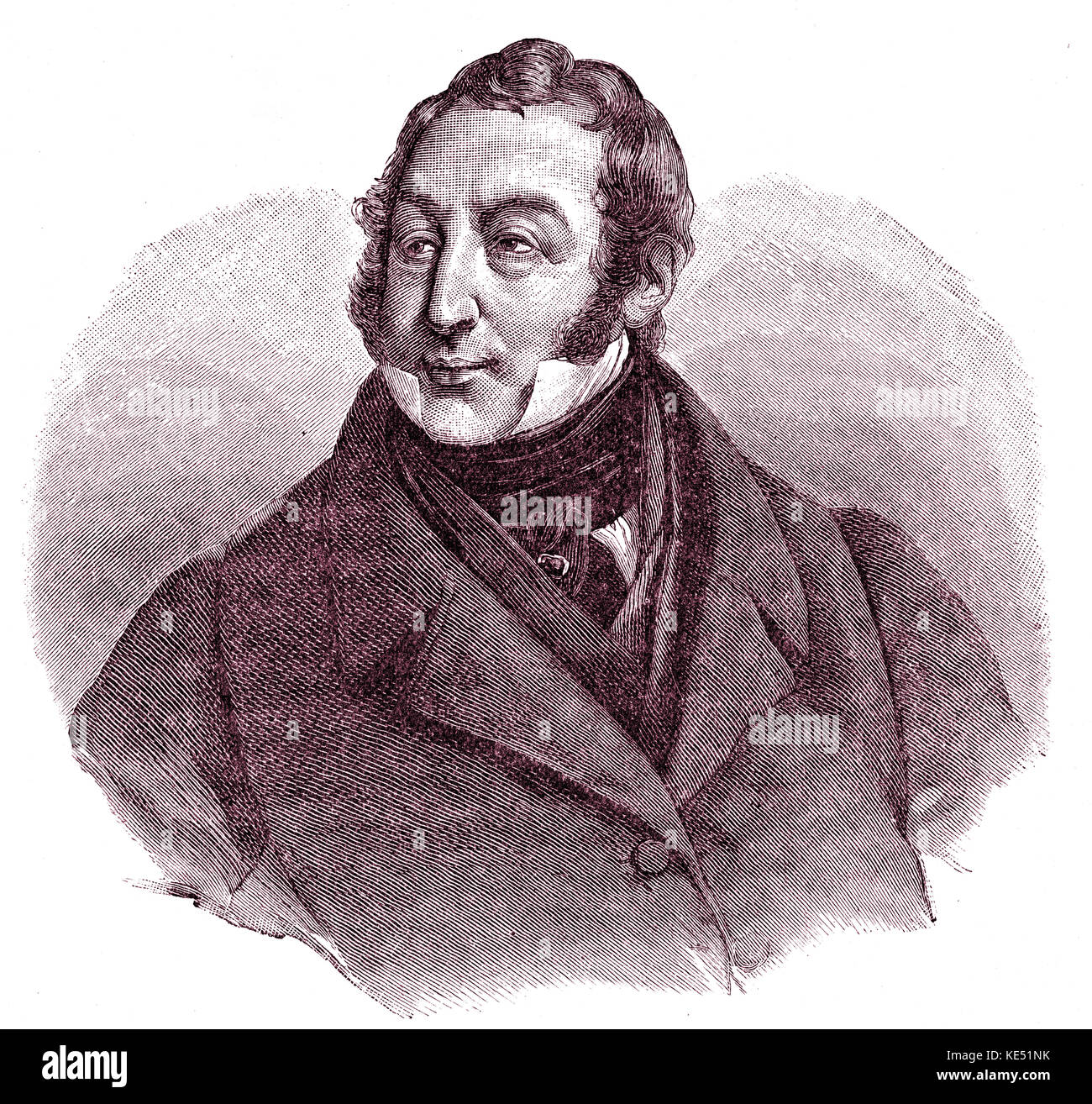 Gioachino (or Gioacchino) Rossini - portrait of the Italian composer, 1828. Painted by  H. Grevedon. Rossini: 29 February 1792 - 13 November 1868. Stock Photo