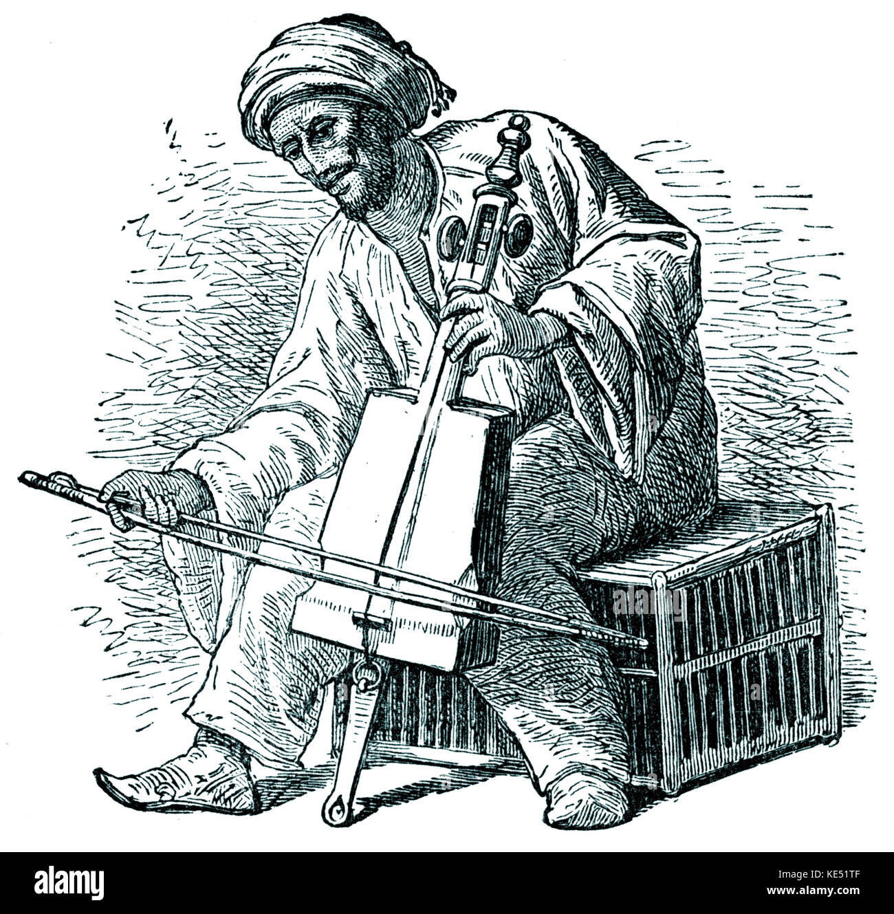 Rebab performer on the ancient Middle Eastern string instrument