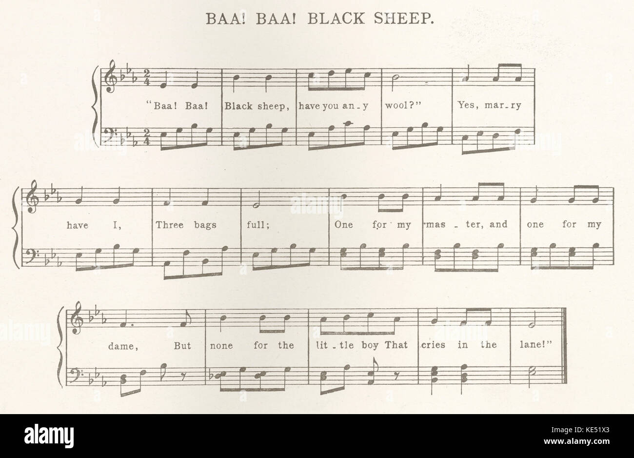 Baa Baa Black Sheep Score And Lyrics Of The Popular Children S Song And Nursery Rhyme Stock Photo Alamy