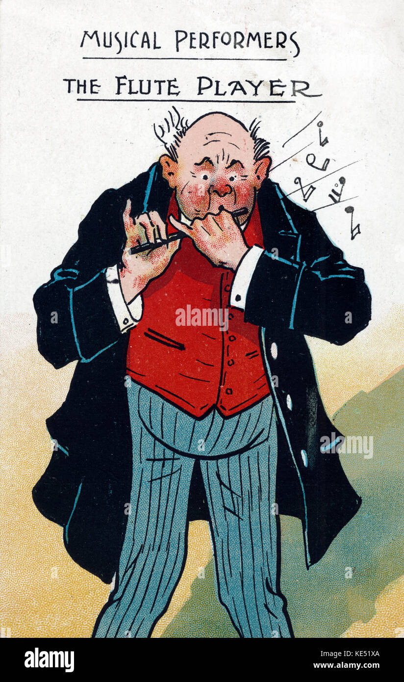 Musical Performers, The Flute Player. Caricature Stock Photo