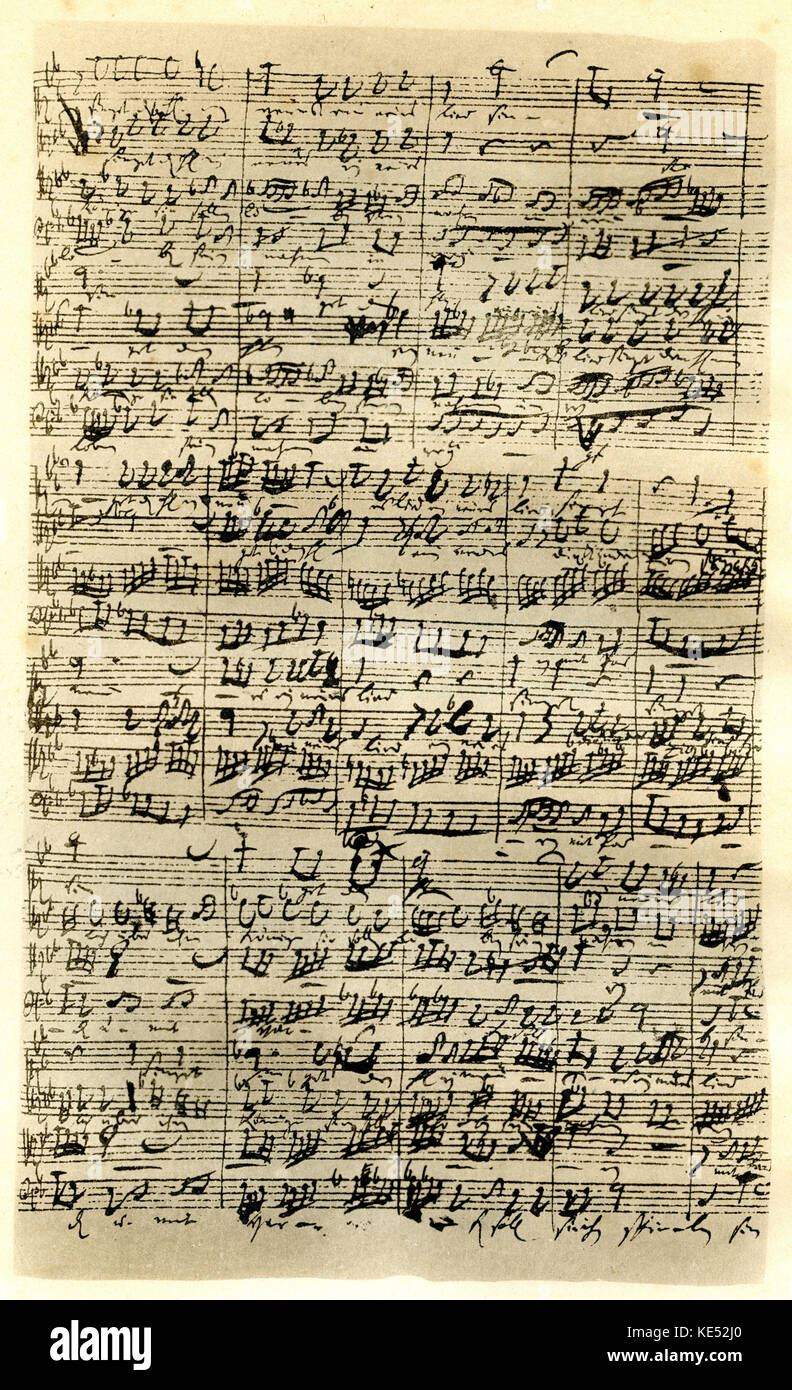 Johann Sebastian Bach 's handwritten manuscript score for his motet 'Singet dem Herrn' (Sing ye to the Lord), bars 106 -119. JSB, German composer: 21 March 1685 - 28 July 1750. Stock Photo