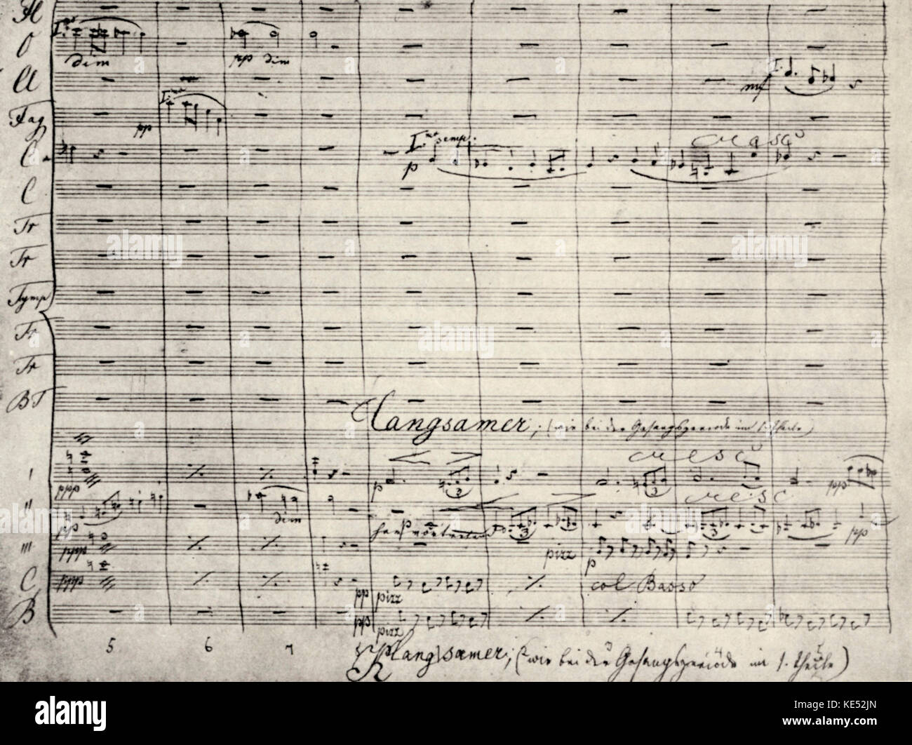 Anton Bruckner 's Symphony No. 4 score. Beginning of the vocal part, in the 4th movement of the final version of the symphony. AB: Austrian composer, 4 September 1824 – 11 October 1896. Stock Photo