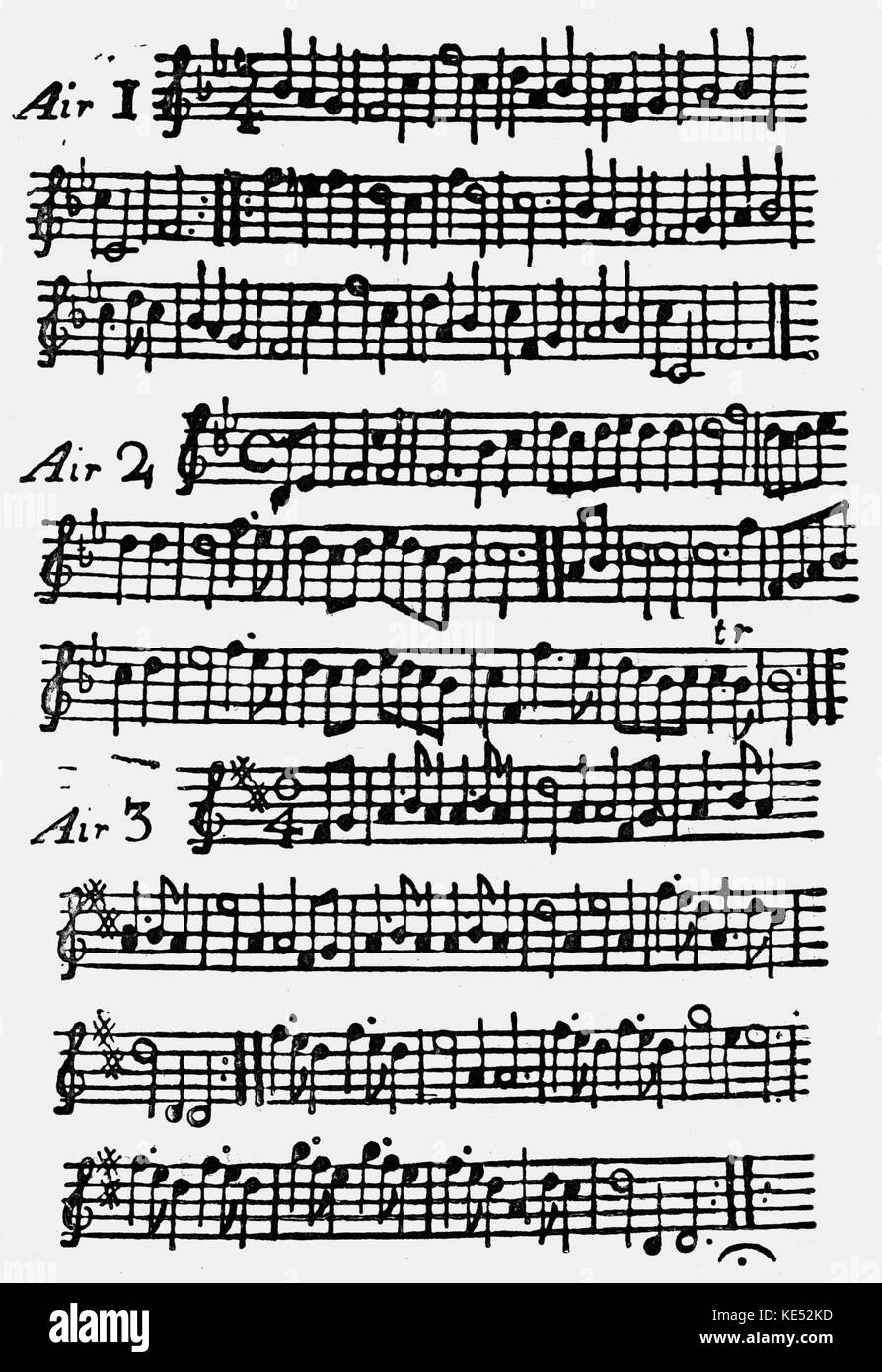 'The Beggar's Opera' score 'The Beggar's Opera' score - Ballad Opera/ Satirical play by John Gay.  Three 'Airs'.  JG: English playwright and poet, 16 September 1685 - 4 December 1732. Stock Photo