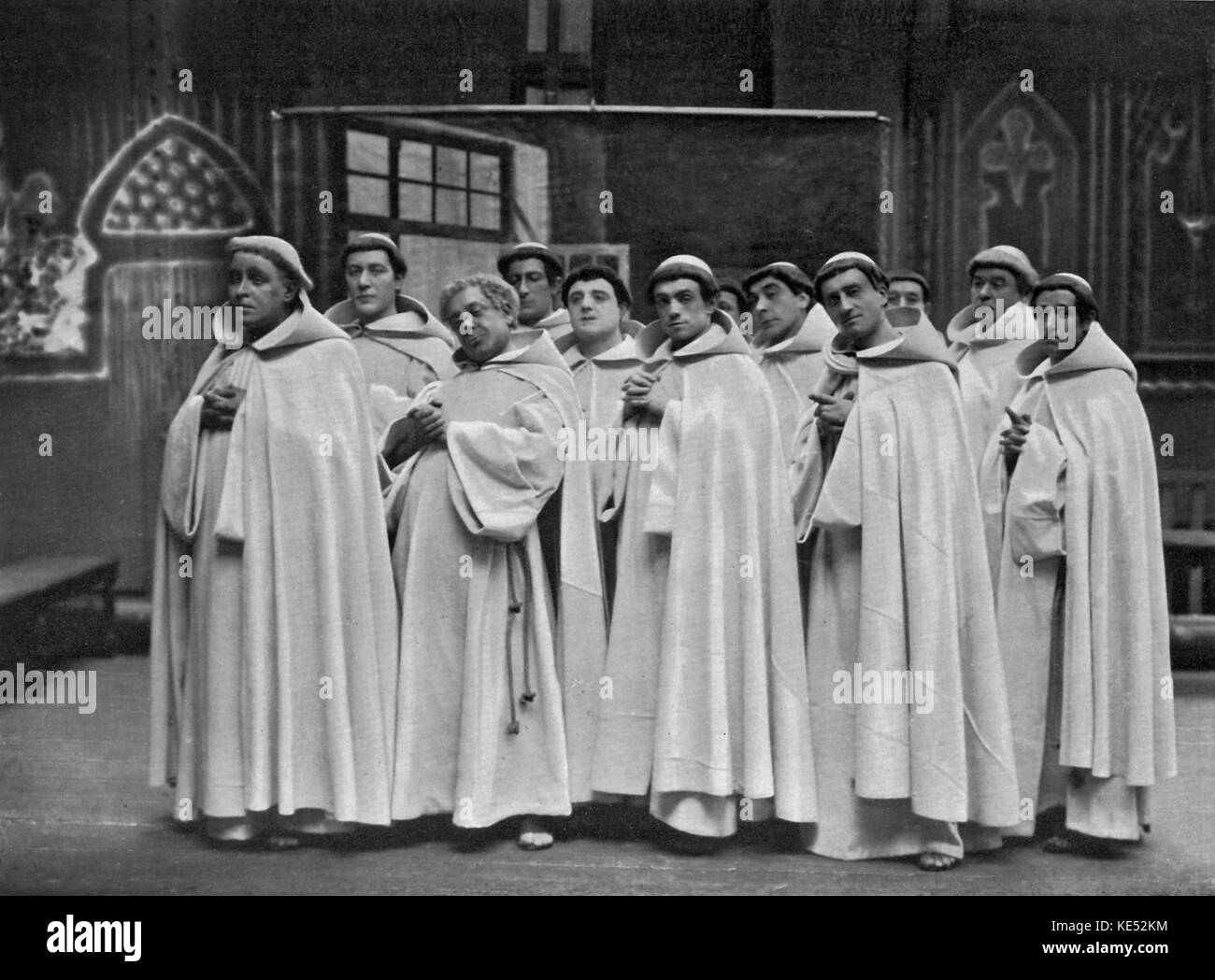 'Le Jongleaur de Notre- Dame' - (Juggler of Notre Dame) scene with Monks from the Abbey of Cluny.  'Miracle' in three acts.  Poem by Mauice Léna, music by Jules  Massenet. Performed at the Théatre National de l'Opéra Comique. 1904. JM:  French composer, 12 May 1842 – 13 August  1912. Stock Photo