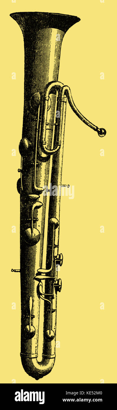 Instruments - brass - Nine keyed Ophicleide Patented by Halary in Paris in 1821. Superseded by bass tuba. Stock Photo