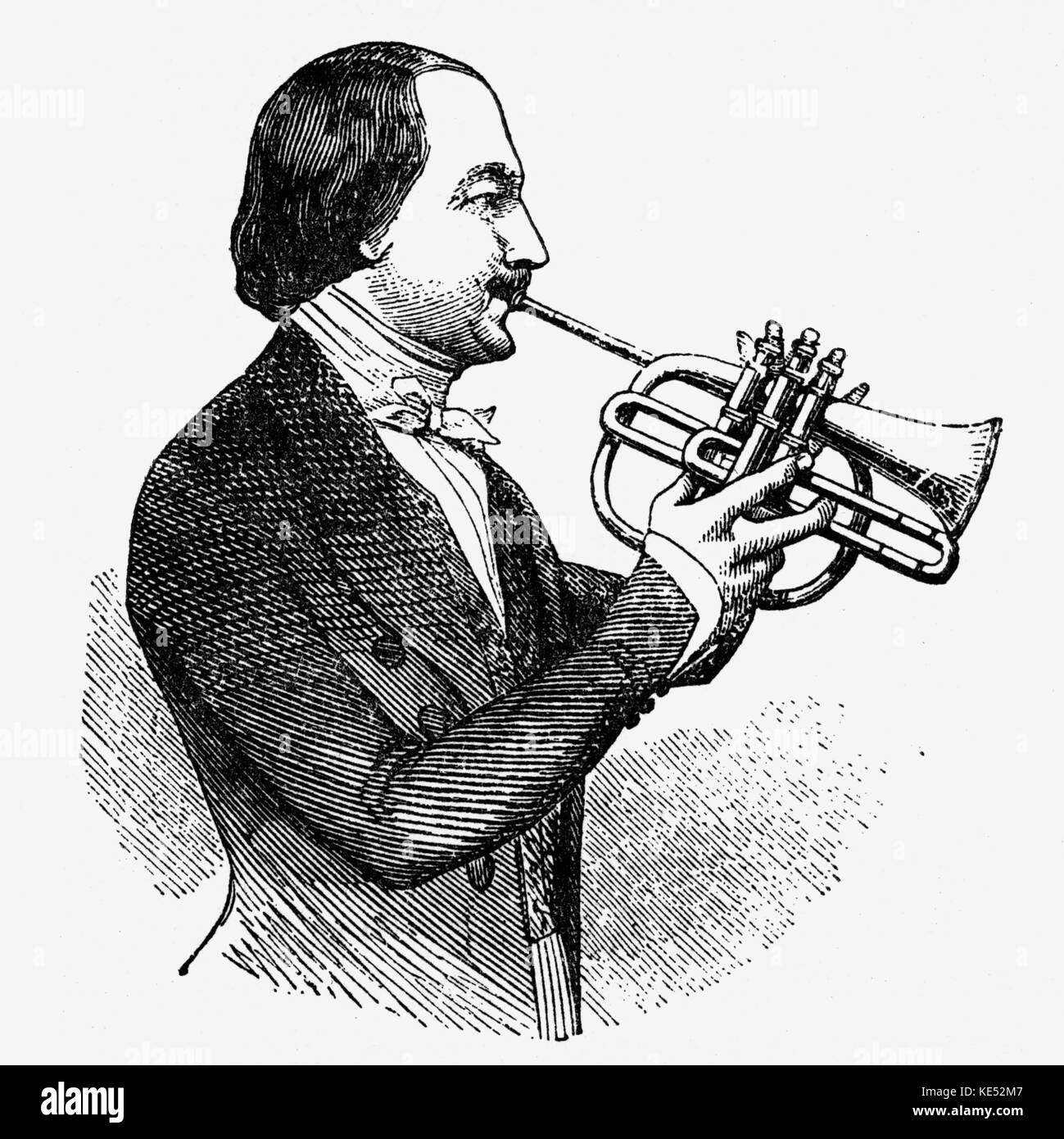 Herr Koenig - Famous cornet soloist at Jullien 's concerts. Louis Jullien: French conductor, 1812—1860. Stock Photo