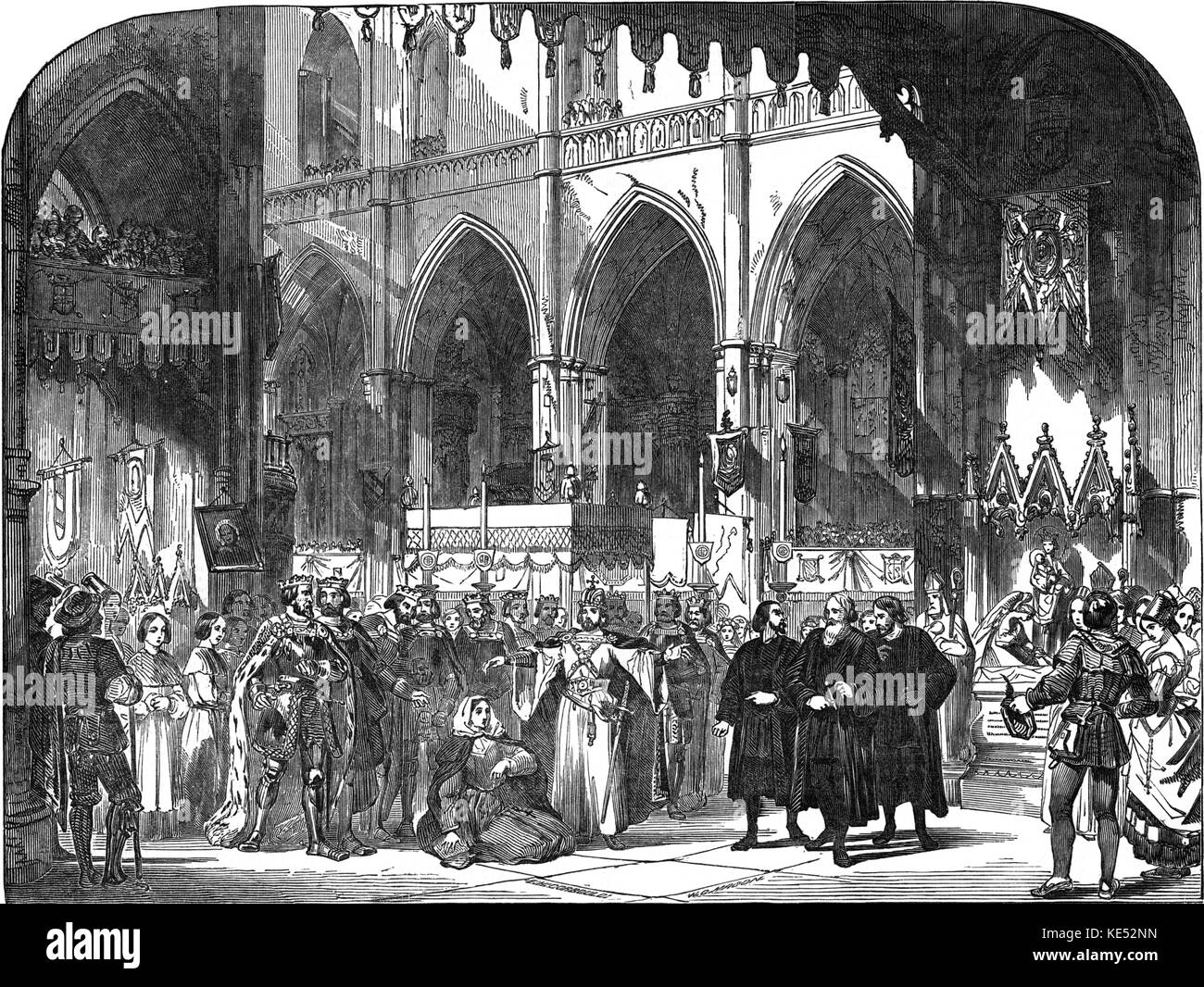 Le prophete by Meyerbeer at Royal Italian Opera, Covent Garden, London 1849 (London premiere). The Coronation  scene. Performers:   Viardot, Hayes, Mario, Tagliafico, conductor Costa. Source: Illustrated London News28 July, 1849. German composer, 5 September 1791 - 2 May 1864. Stock Photo