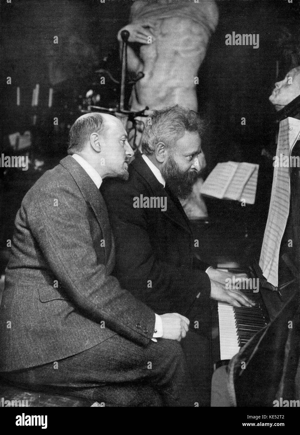 Gabriele d'Annunzio & Alberto Franchetti collaborating at the piano 1906. AF: Italian opera composer 18 September 1860 – 4 August 1942. G d'A:   Italian poet, journalist, novelist, dramatist,12 March 1863 – 1 March 1938 . Stock Photo