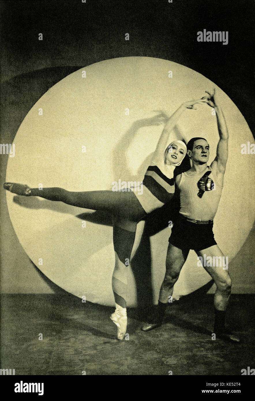 Irina Baronova and León Woizikovski - in Jeux d'Enfants. Music by Georges Bizet, choreography by Leonide Massine, set design by Joan Miro. Premiered by the Ballet Russe de Monte Carlo in Monte Carlo on 14 April 1932. IB: Russian ballet dancer, b. 13 March 1919. GB: French composer, 25 October 1838 -3 June 1875 Stock Photo