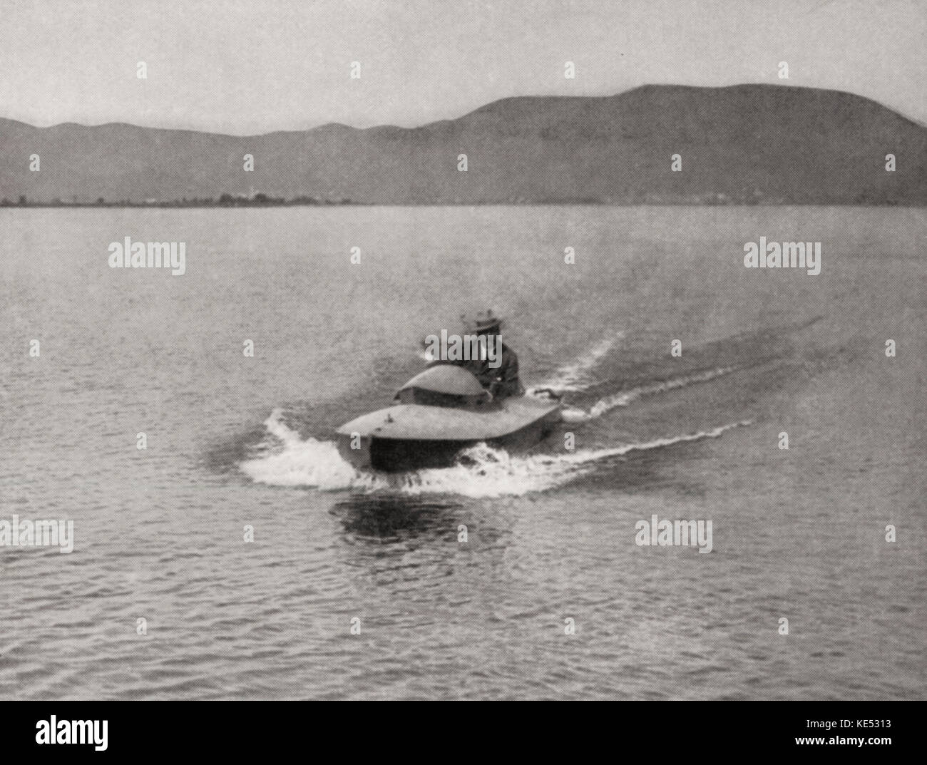 Giacomo Puccini in his motor-boat. 22 December 1858 – 29 November 1924. Stock Photo