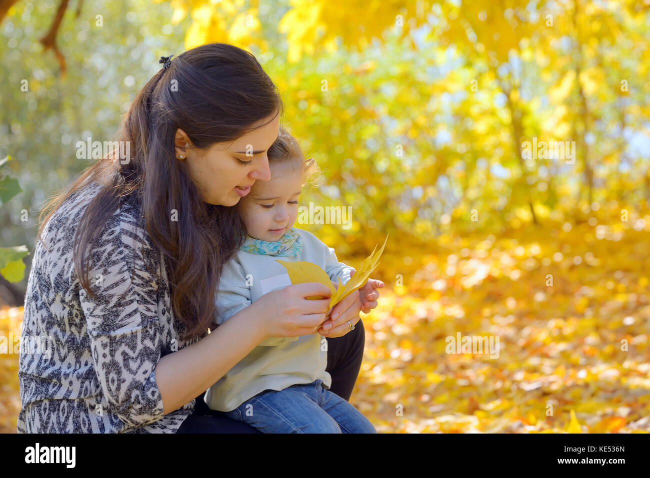 Mother and daughter in the autumn park Stock Photo - Alamy