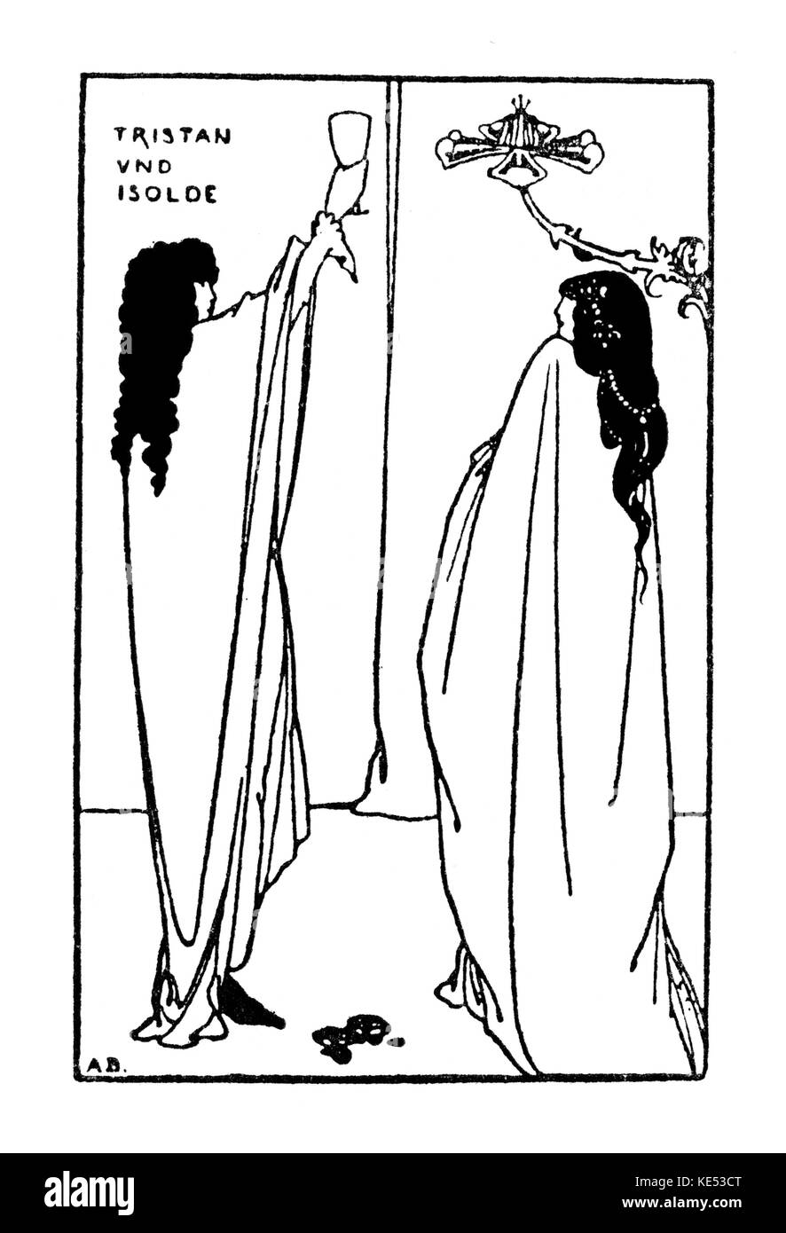 Richard Wagner 's Tristan und Isolde. Drawing by Aubrey Beardsley, 1896. RW:  German composer & author, 22 May 1813 - 13 February 1883. AB: English illustrator, 21 August 1872 –16 March 1898. Stock Photo