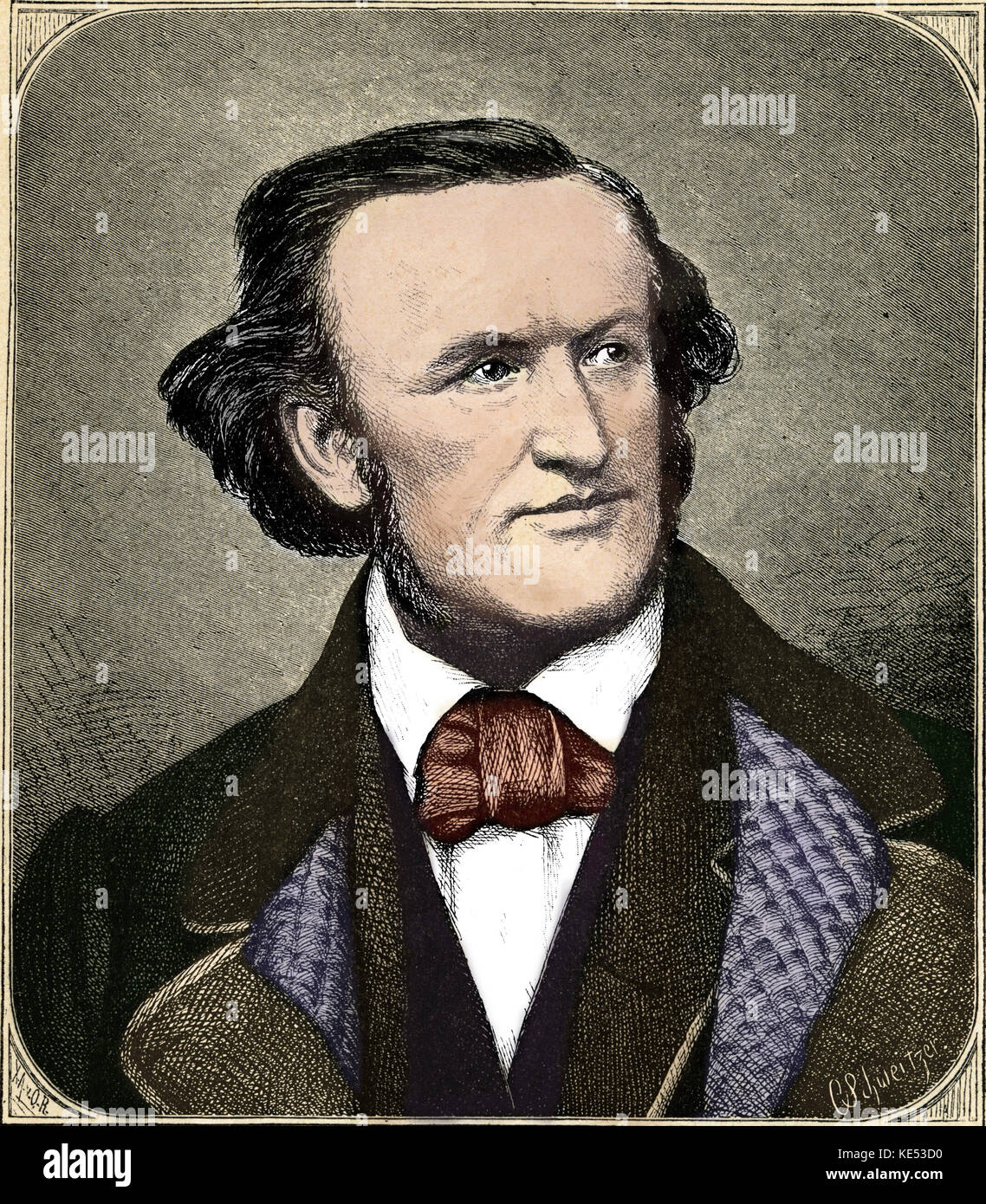 Richard Wagner, after an engraving by C.Schweitzer. German composer & author, 22 May 1813 - 13 February 1883. Colourised version. Stock Photo
