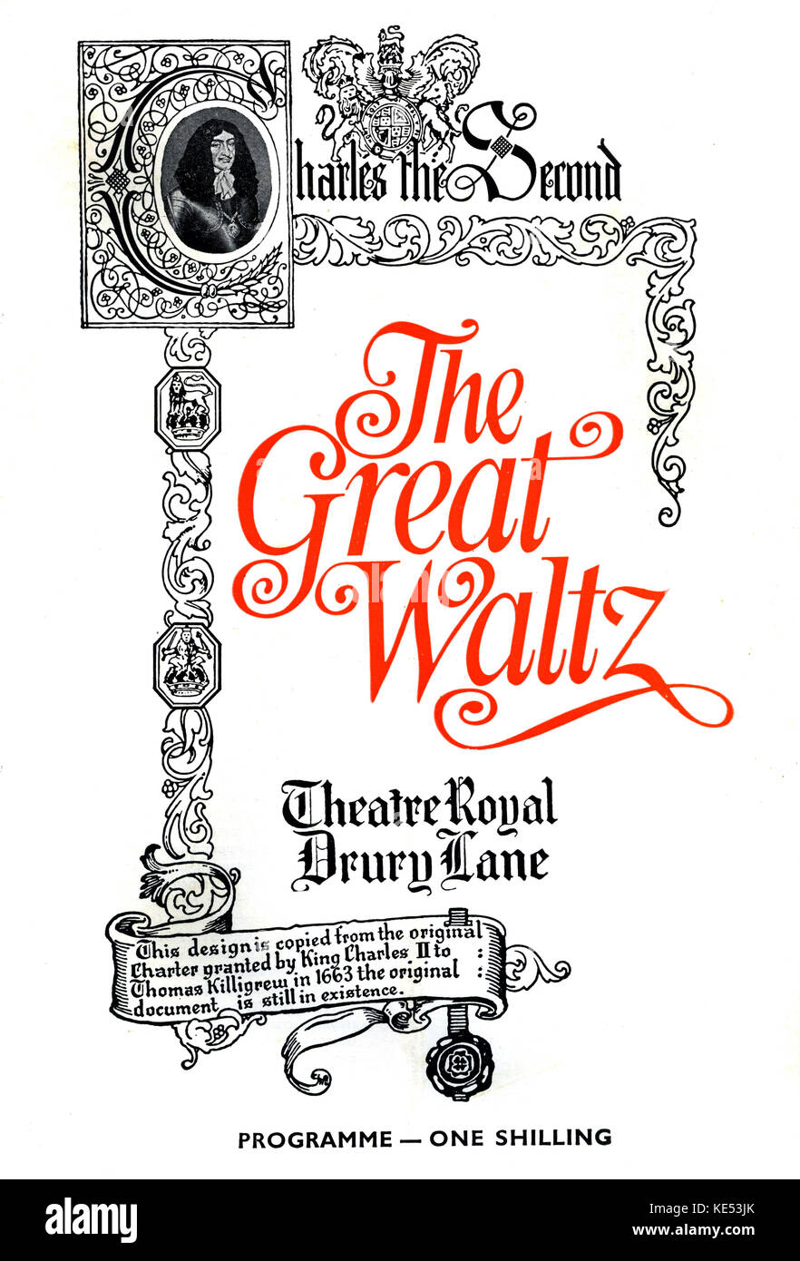 The Great Waltz programme cover. Musical romance on life of Johann Strauss, musical adaptation by Erich Wolfgang Korngold. Lyrics by Wright and Forrest, book by Jerome Chodorov. Performed at Theatre Royal, Drury Lane, London from July 1970. Stock Photo