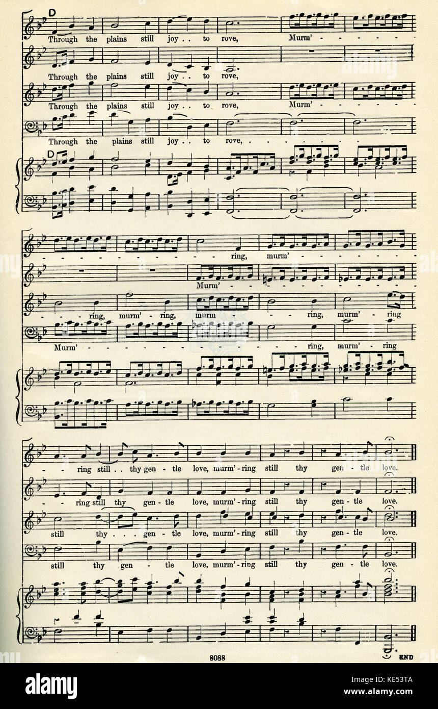 George Frideric Handel score from Acis and Galatea, a serenata in vocal score.  Final page.  Composed in 1720. German-English composer, 23 February 1685 - 14 April 1759 Stock Photo