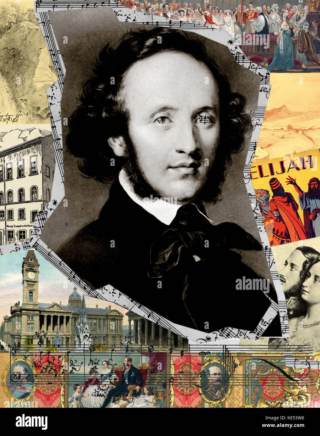 Felix Mendelssohn  collage by Oscar Vila . .  German composer, 3 February 1809 - 4 November 1847. Stock Photo