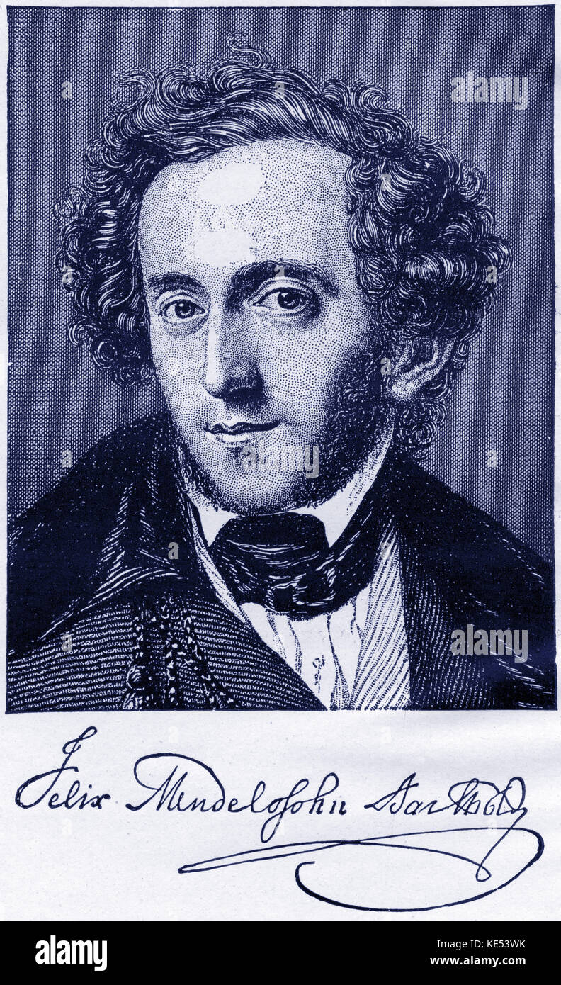Felix Mendelssohn portrait. With signature. German composer, 1809-1847 Stock Photo
