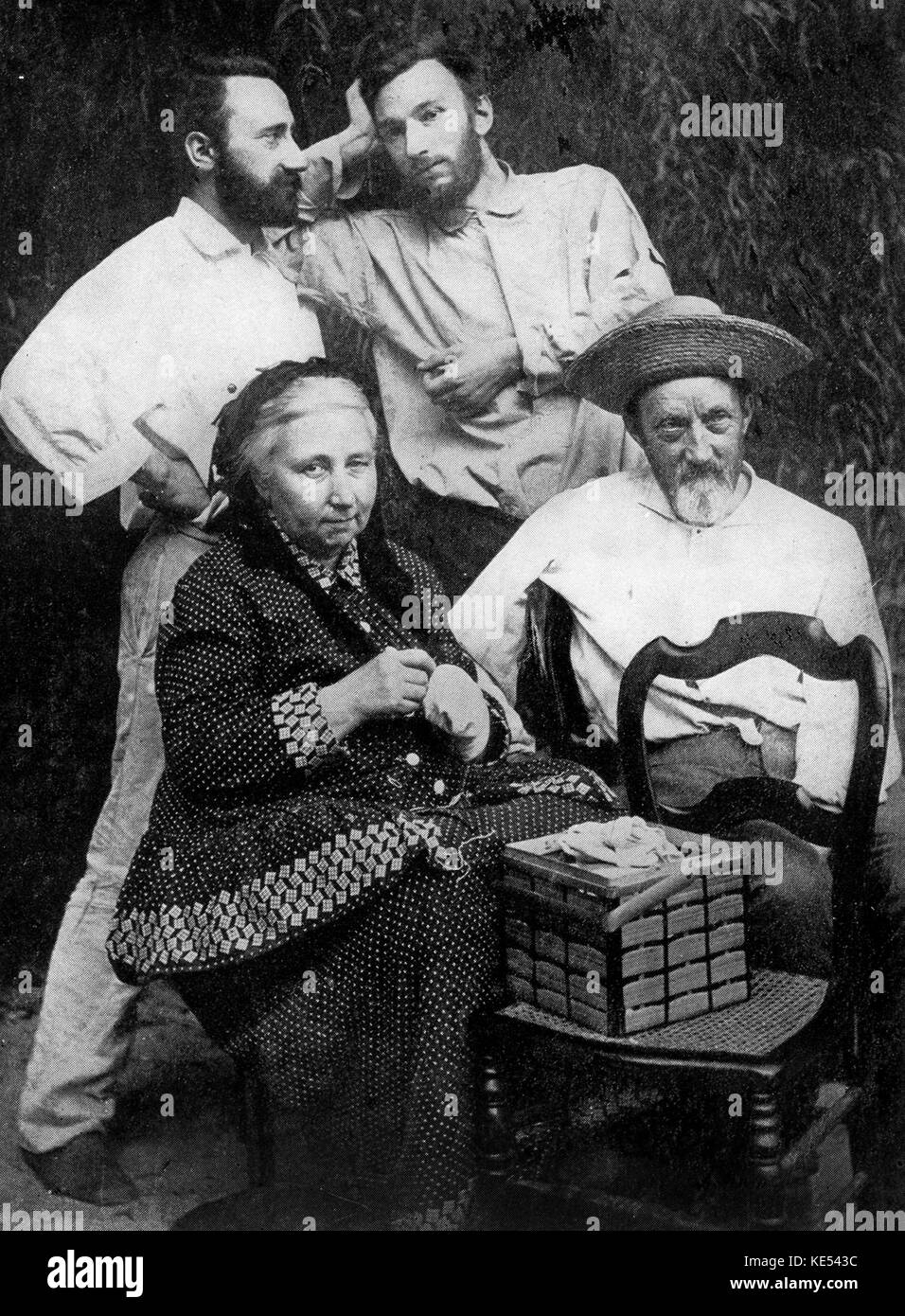 Curie family portrait. Standing are Jacques and Pierre Curie; Seated, their mother, Mme Cure, and Father, Dr Eugene Curie. Pierre shared the 1903 Nobel Prize in physics with his wife, Maria Sklodowska-Curie (Marie Curie), and Henri Becquerel. PC: French physicist and pioneer in radioactivity, 15 May, 1859 – 19 April, 1906. Stock Photo