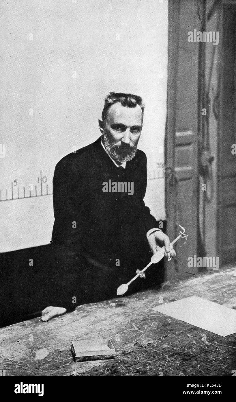 Pierre Curie as he appeared lecturing to his classes in 1906. He shared the 1903 Nobel Prize in physics with his wife, Maria Sklodowska-Curie (Marie Curie), and Henri Becquerel. PC: French physicist and pioneer in radioactivity, 15 May, 1859 – 19 April, 1906. Stock Photo