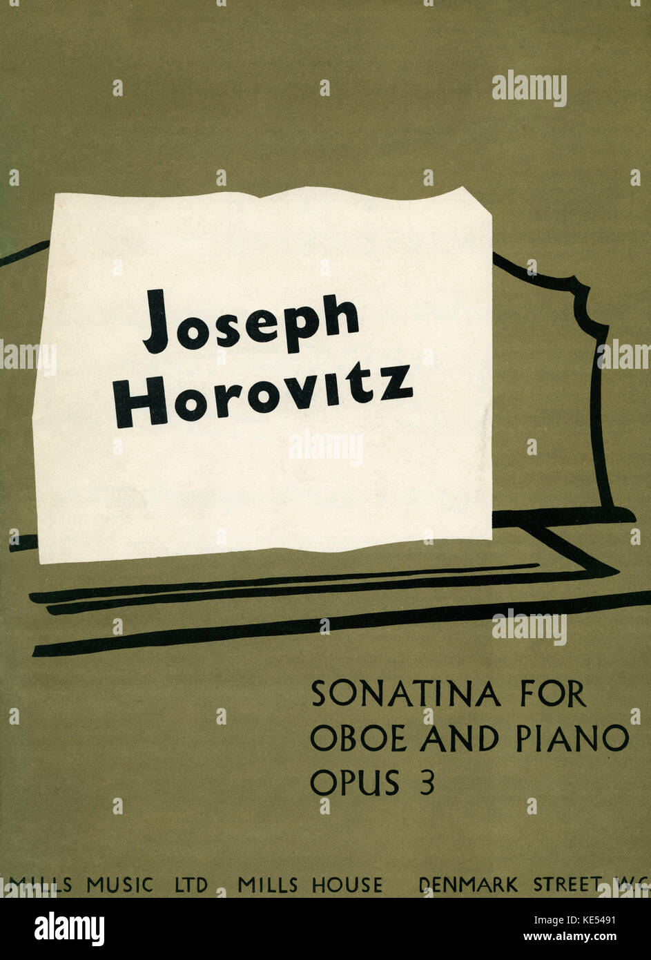 Joseph Horovitz Joseph Horovitz - Title page of score. Sonatina for oboe and piano, opus 3. Published by Mills Music Ltd., London, 1956. British composer: born 26 May 1926. Stock Photo