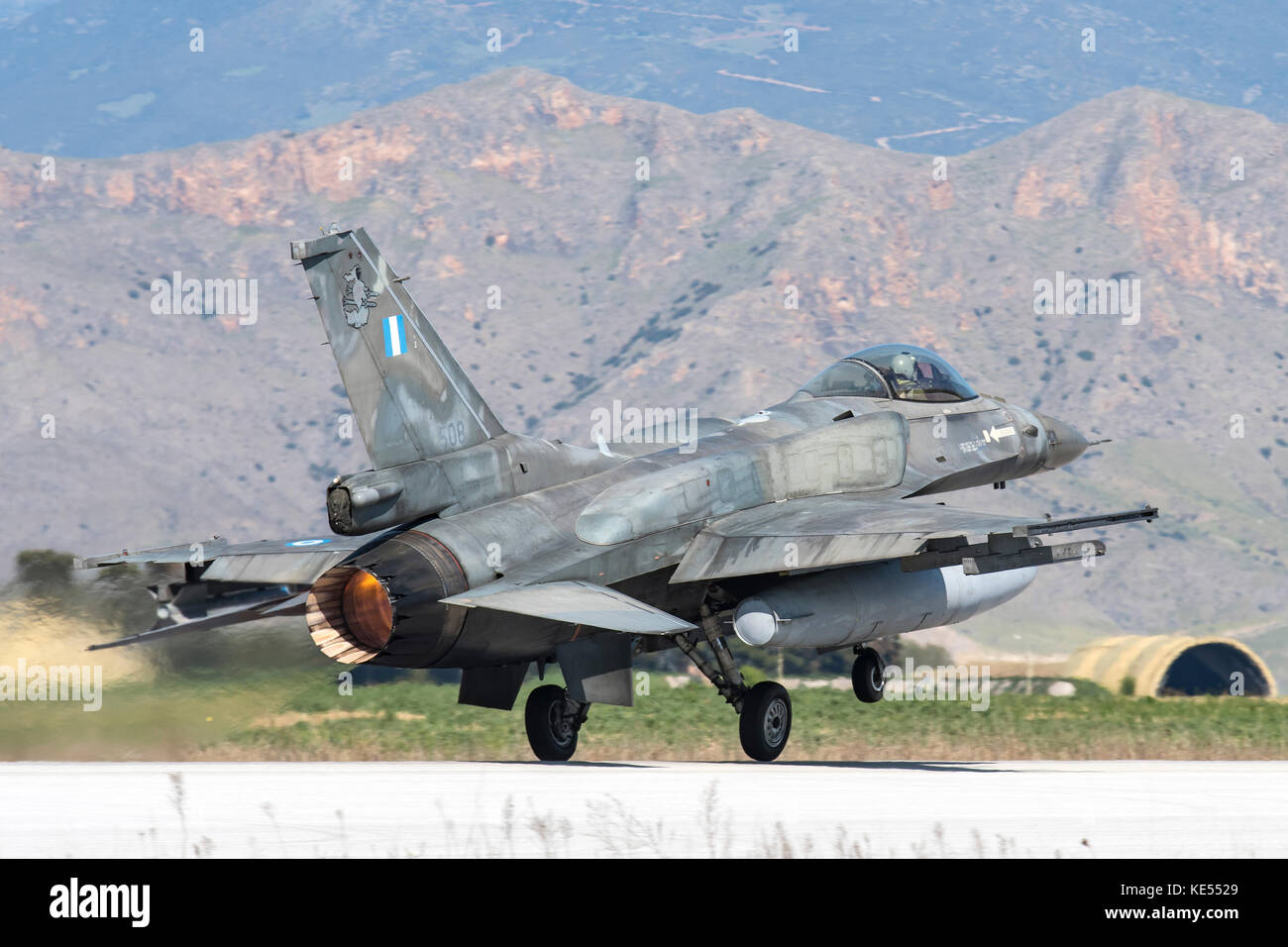 Hellenic Air Force F-16C Block 52 preparing for takeoff. Stock Photo