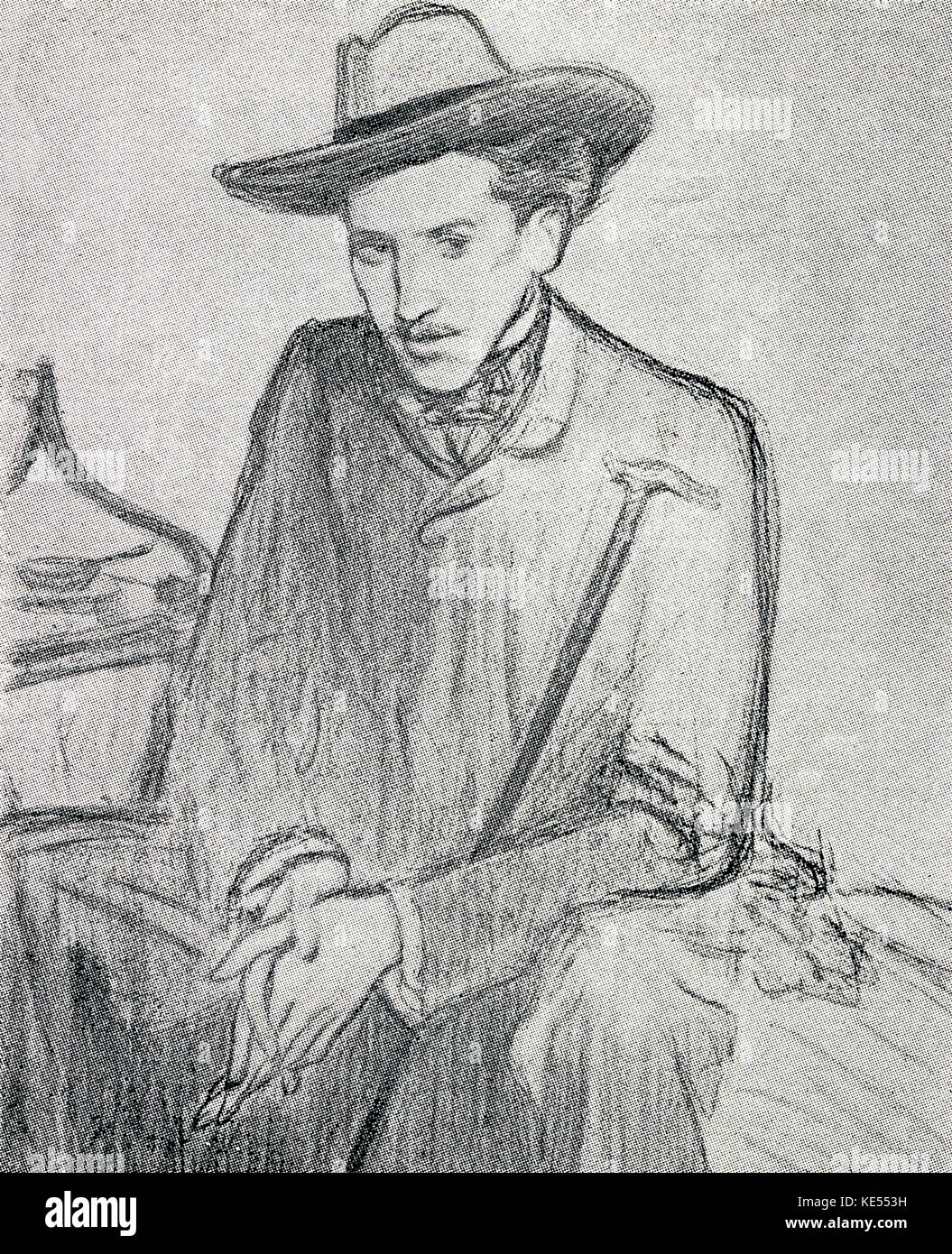 Jean de Tinan after drawing by Henri Bataille - seated portrait in pencil,  c. late 19th century. French author, 1874-1898 Stock Photo - Alamy