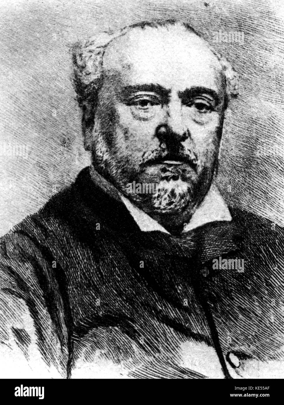 Emmanuel Chabrier (1841 -1894) - portrait engraving of French composer by Desmoulin. Charbrier cited as an influence on Claude Debussy 's work. CD: French composer, 22 August 1862 - 25 March 1918. Stock Photo