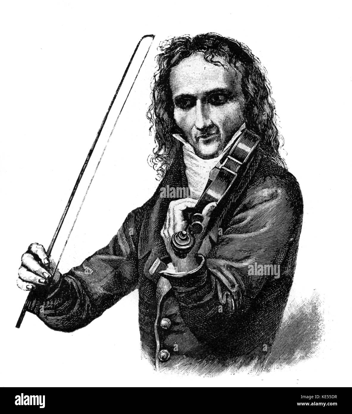 Niccolo Paganini - portrait of the Italian violinist and composer playing the violin. 27 October 1782 - 27 May 1840. Stock Photo