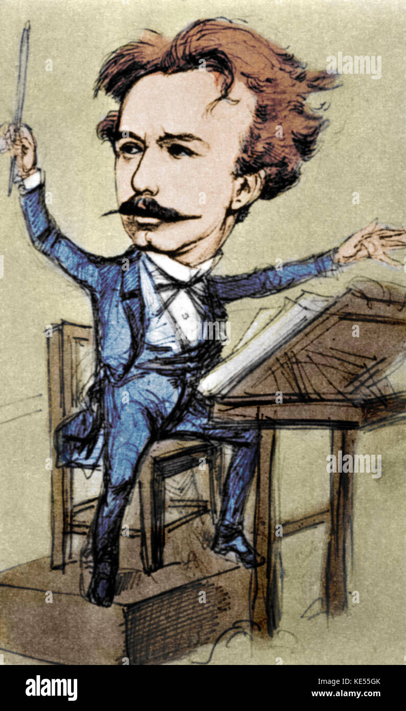 Franco Faccio conducting .  By C. Cima . Italian conductor and composer 8 March 1840 - 21 July 1891.  Conducted the first performance of Giuseppe Verdi 's Simon Boccanegra and Don Carlos. Colourised version. Stock Photo