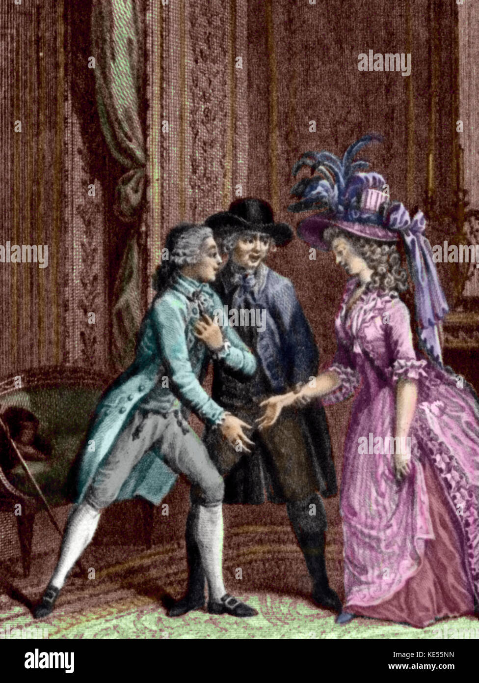 Francois Andre Danican Philidor 's opera Tom Jones - text by Poinsinet 1765 - illustration from the book by Jacob Fossoyeux 1765. 'The engagement of Tom and Sophie.' French composer, chess player : 7 September 1726 - 24 August 1795. Colourised version. Stock Photo