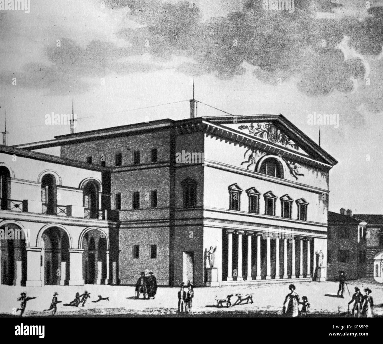 Teatro Regio at Milan, Italy. Nineteenth-century opera house, originally named  Nuovo Teatro Ducal  (New Ducal Theatre). Giuseppe Verdi link. GV: Italian composer,  9 or 10 October 1813 - 27 January 1901. Stock Photo