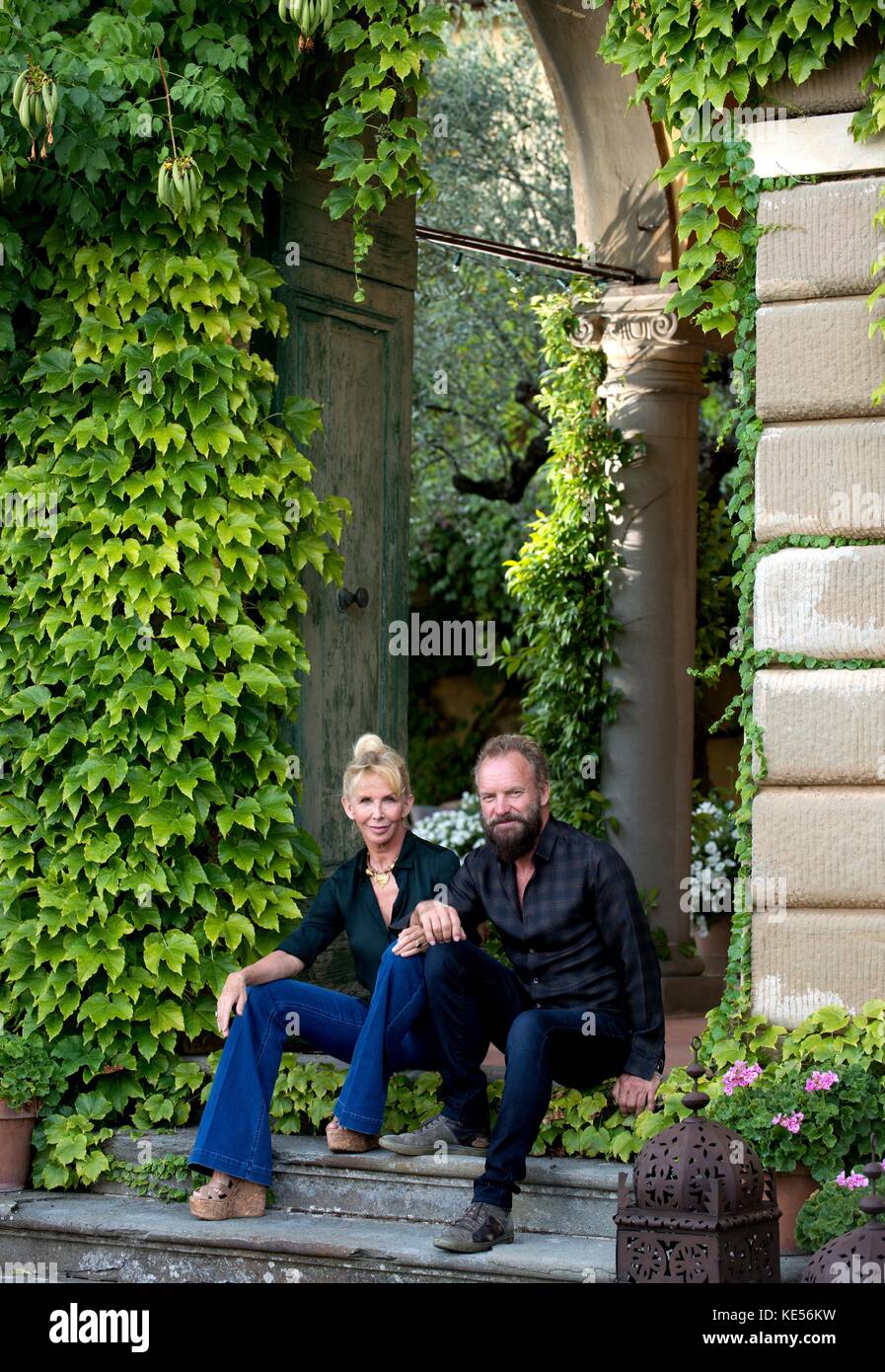 Sting with his wife Trudie in their property Villa Il Palagio, Figline