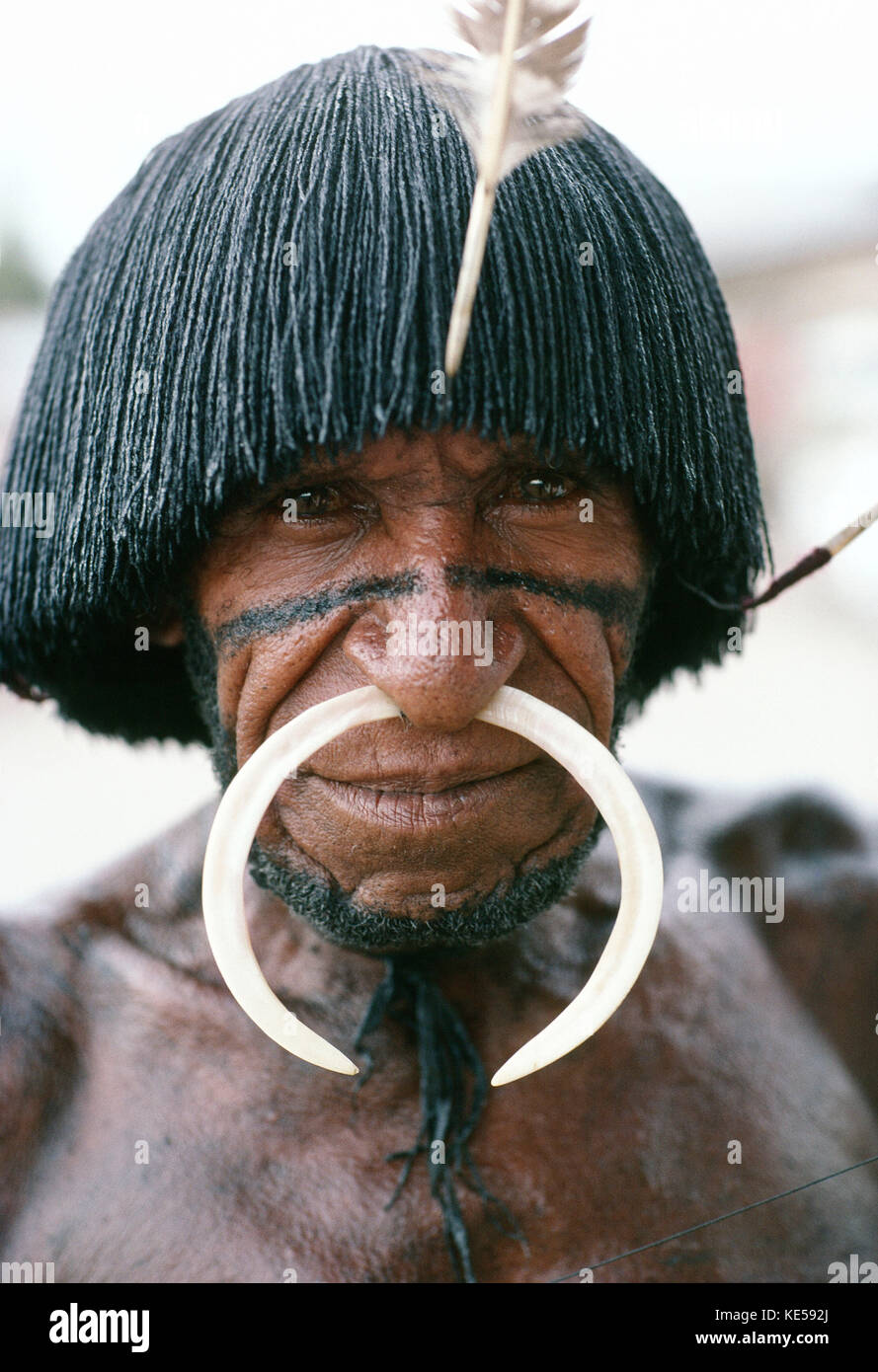 Indonesia. Irian Jaya. Portrait of Dani tribesman. Stock Photo