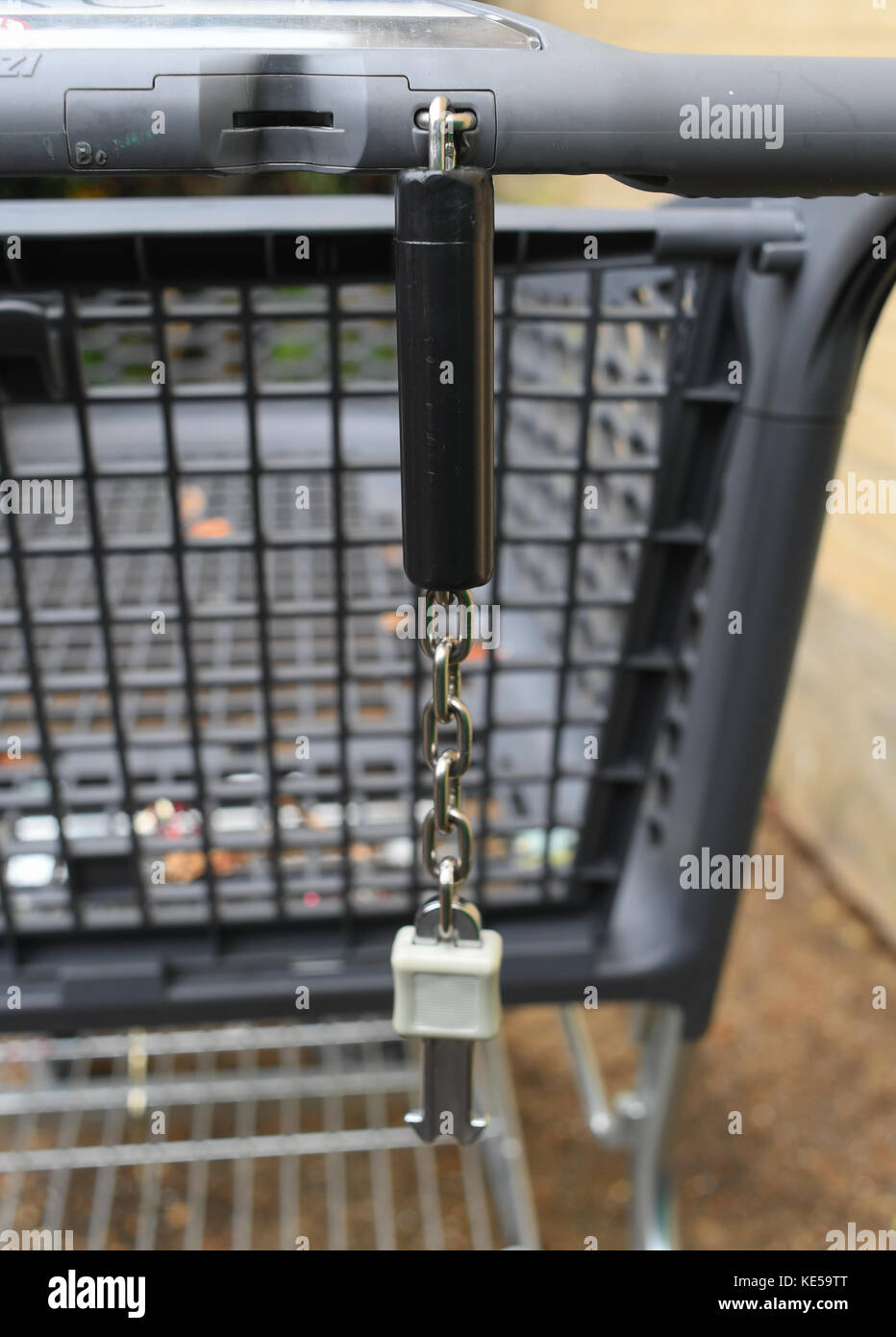 Shopping trolley from Next with pound coin lock attachment Stock Photo