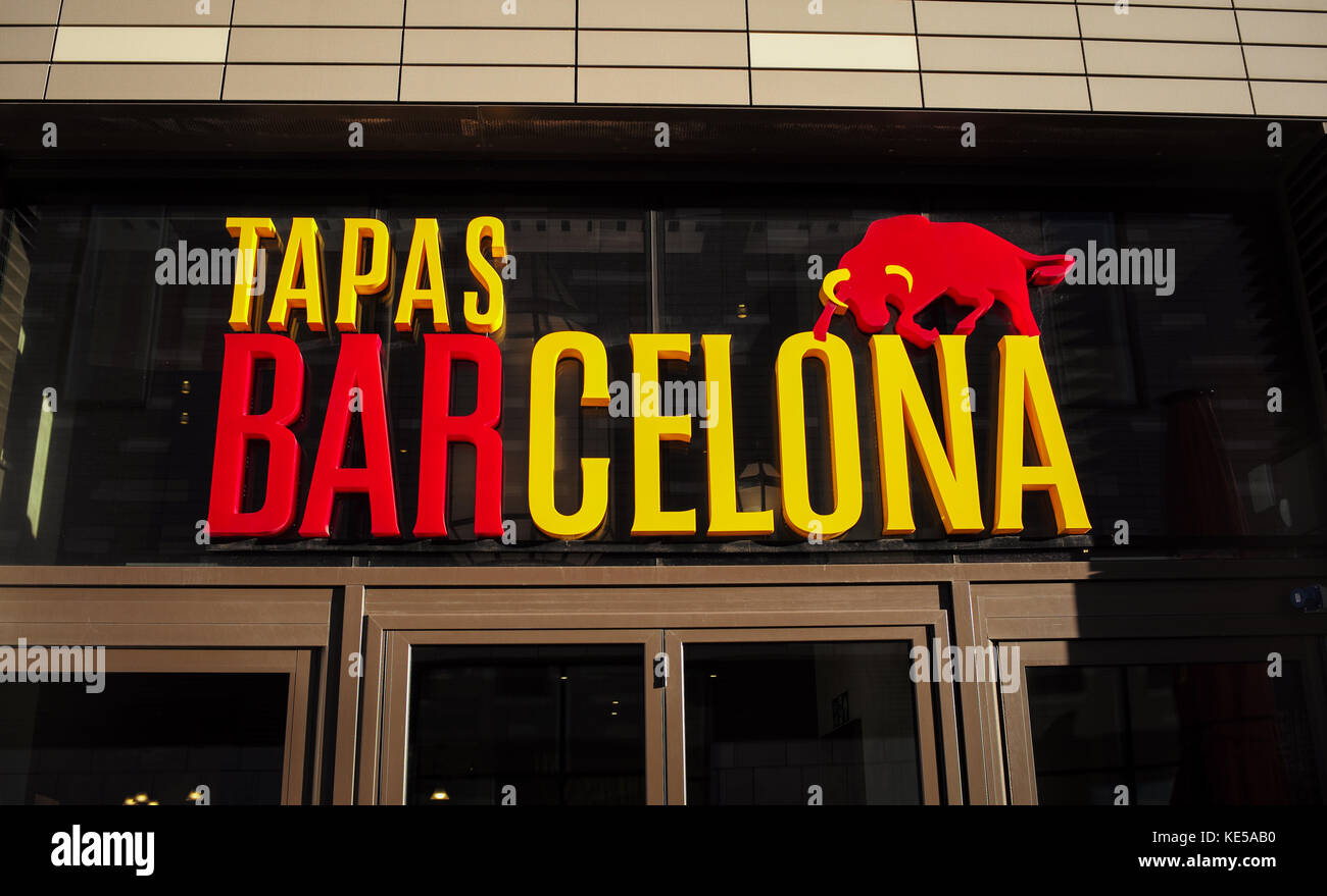 Tapas Barcelona sign righting outside Southampton restaurant Stock