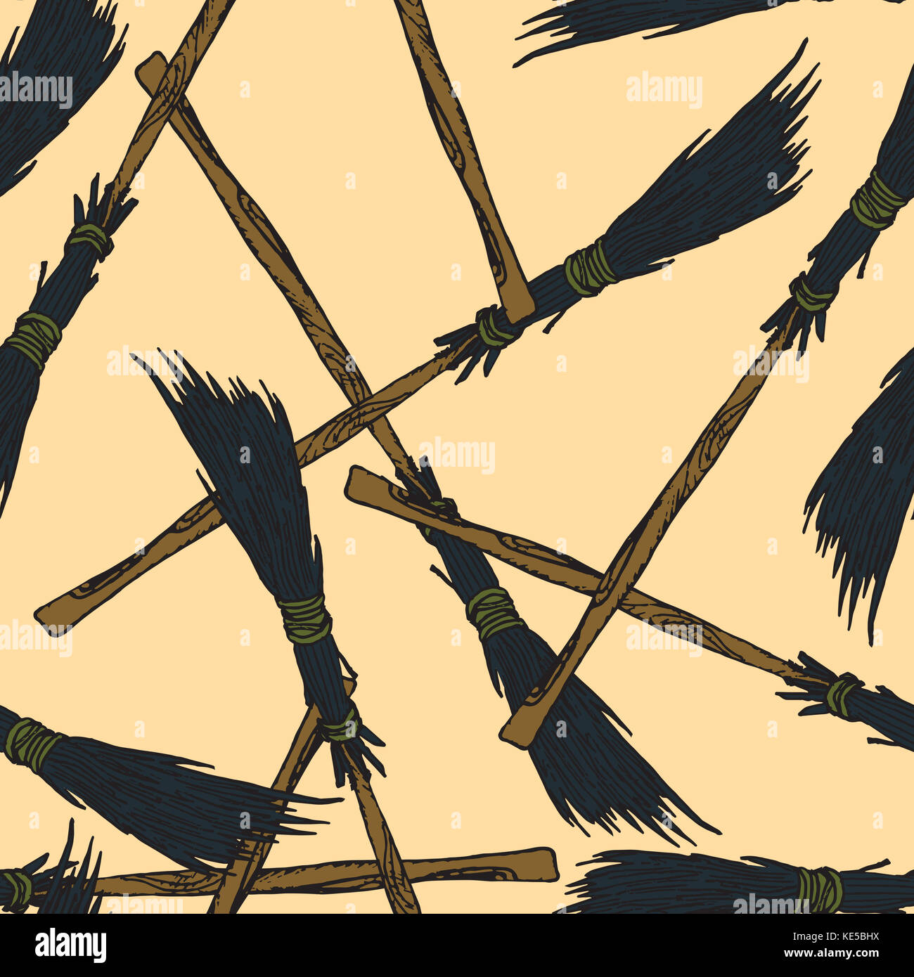 Brooms, hand drawn doodle, sketch in pop art style, seamless pattern