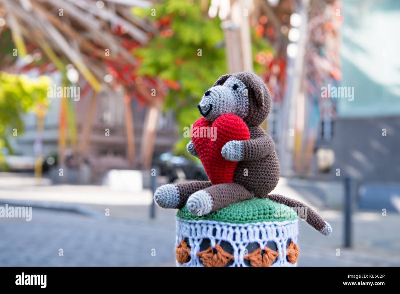 In frame of City Knitting action amateurs decorate center of Mons, Belgium, on October 18, 2017 Stock Photo